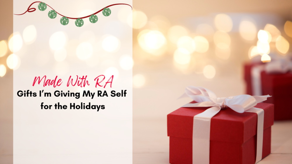 While you’re shopping for others this season, add these ‘just-for-you’ items to your list, too. Your RA will thank you. Title graphic shows presents wrapped in red with white bows, fuzzy Christmas lights in the background. Text: Made with RA: Gifts I'm Giving my RA Self for the Holidyas
