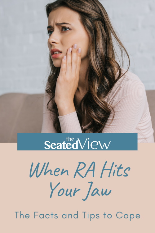 Did you know that headaches, toothaches, and pain around the neck and shoulders could mean that #RheumatoidArthritis is affecting your jaw? The facts of RA-related jaw pain and share tips to cope. A woman is holding her jaw and grimacing in pain
